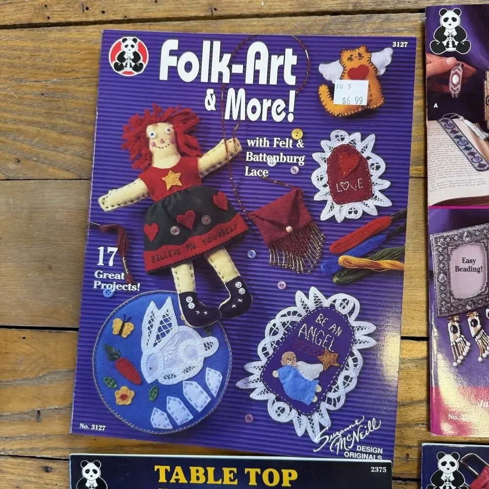 Vtg Craft Pattern Book Lot Plastic Canvas Folk Art Wreaths Yo Yo Sewing DIY